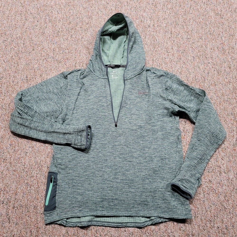 Nike Dri-FIT Running Hoodie Mens Medium Green Element Quarter Zip Waffle Knit